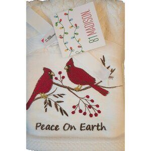 Red Cardinals Peace On Earth 2 Embroidered Kitchen Christmas Dish Towels